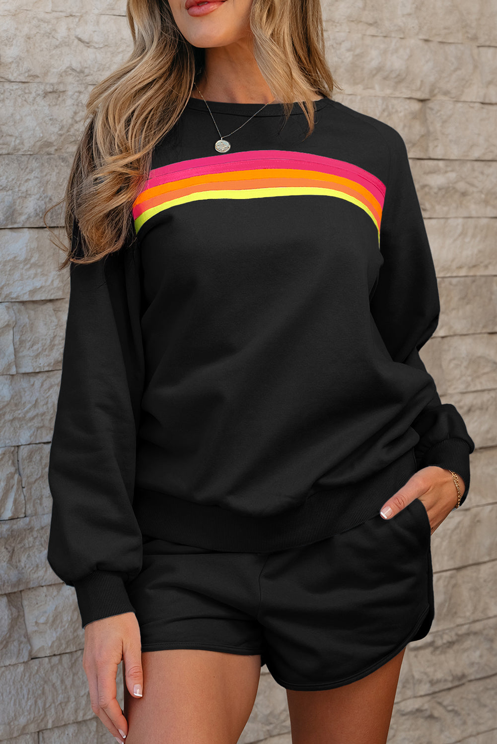 Beau Blue Accent Pullover and Shorts Two Piece Casual Set - Snoopy's Closet