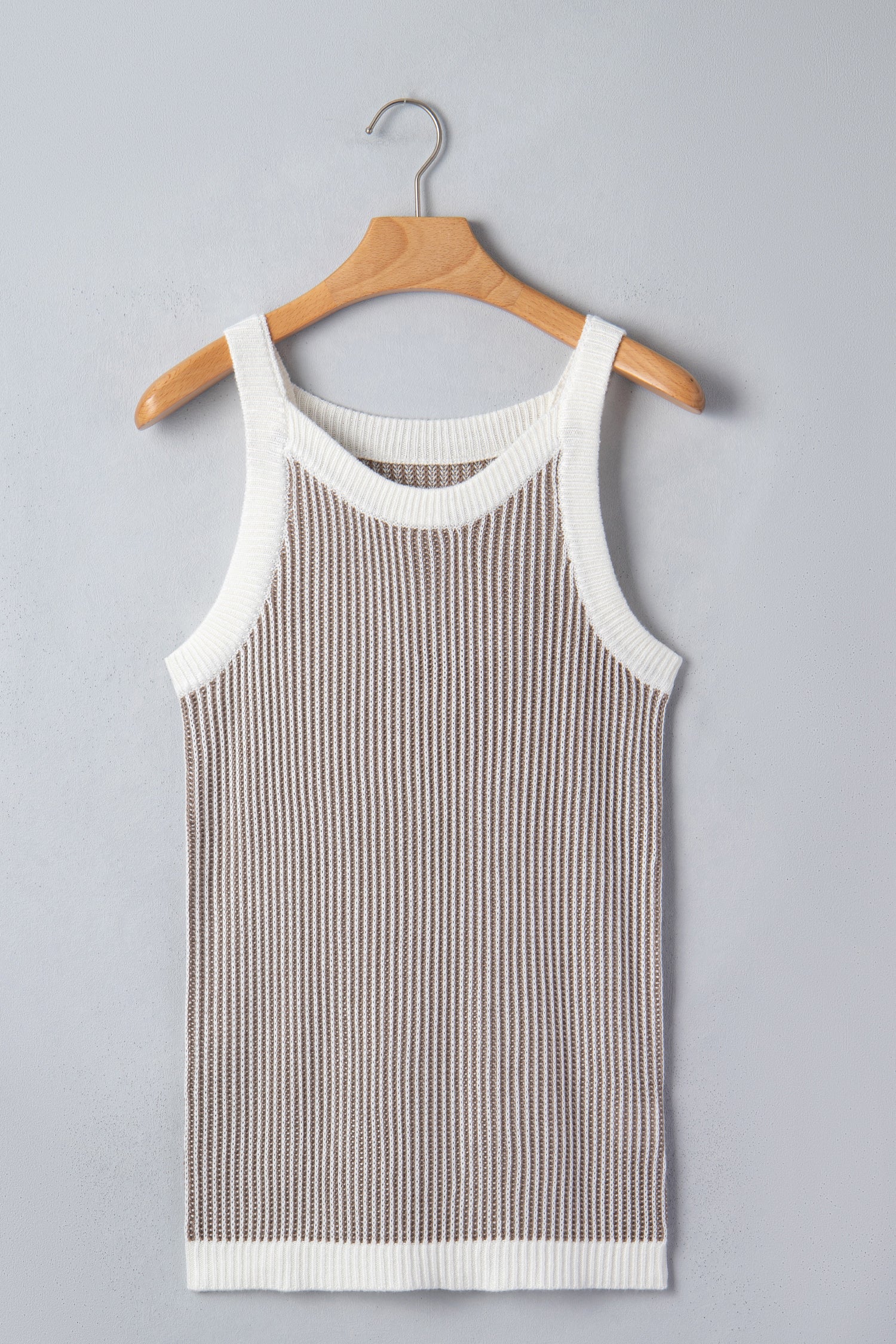 Pale Khaki Contrast Trim Ribbed Knit Sweater Tank Top - Snoopy's Closet