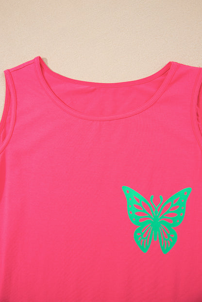 Sachet Pink Butterfly Graphic Casual Tank Top - Snoopy's Closet
