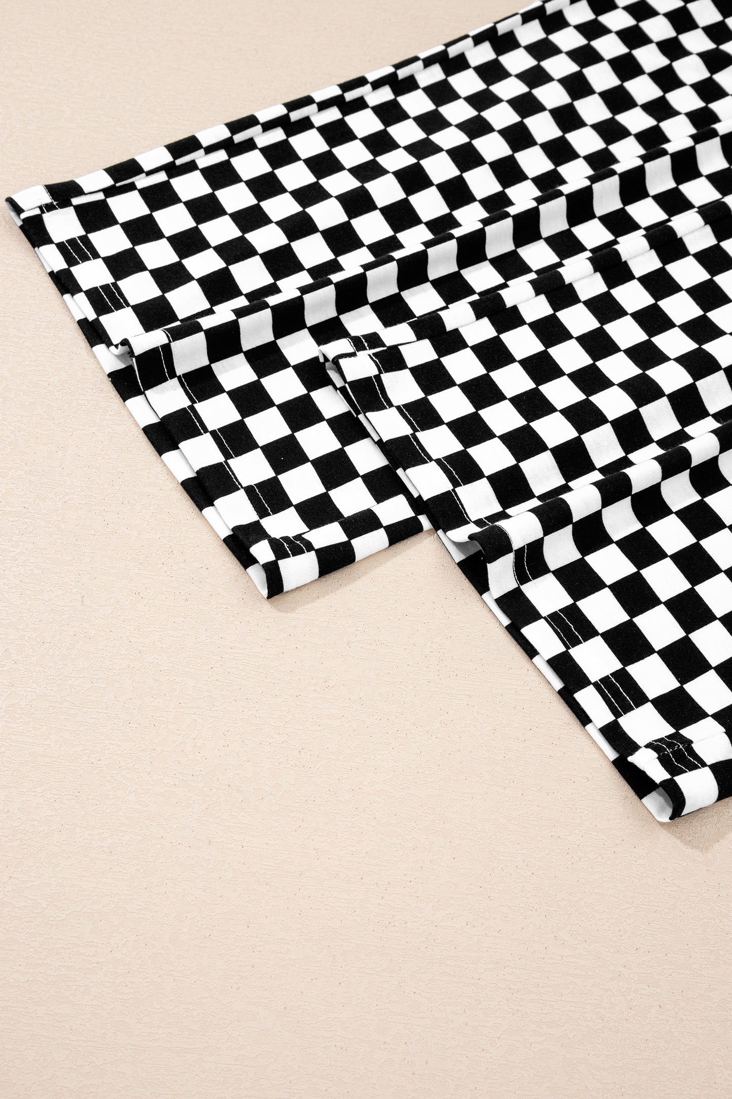 Khaki Checkered Print Half Sleeve Tee 2pcs Lounge Pant Set - Snoopy's Closet