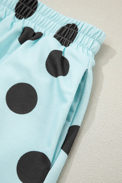 Sky Blue Polka Dot Short Sleeve Top Casual Skort 2pcs Outfit - Snoopy's Closet