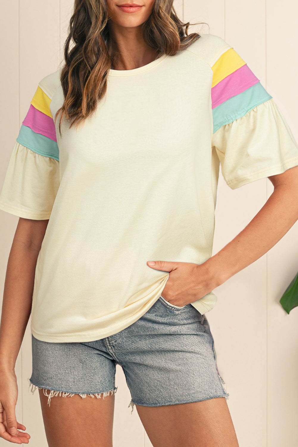 White Color Block Stitched Sleeve Loose T Shirt - Snoopy's Closet