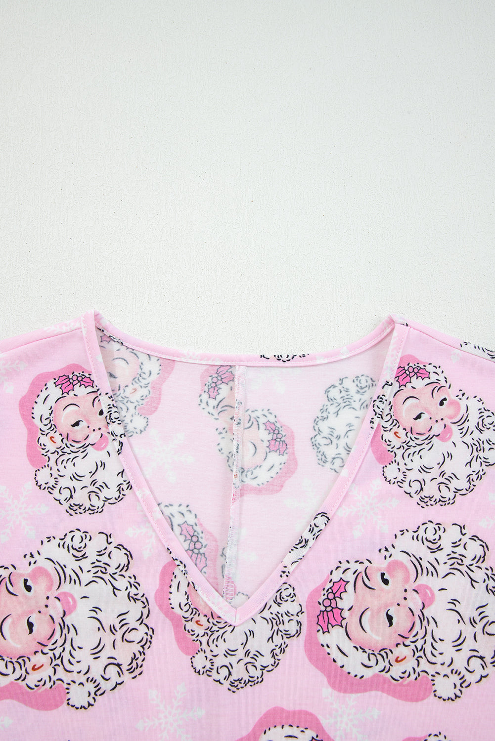 Pink Santa Claus Print V Neck Tee Drawstring Pants 2pcs Lounge Set - Snoopy's Closet