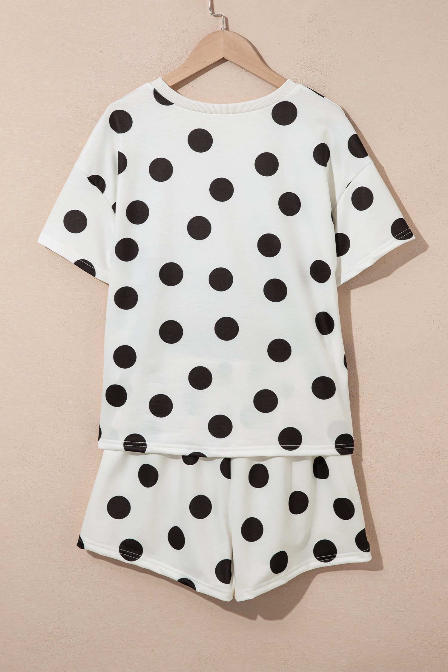 Black Polka Dot Print Loose Tee Drawstring Elastic Waist Short Set - Snoopy's Closet