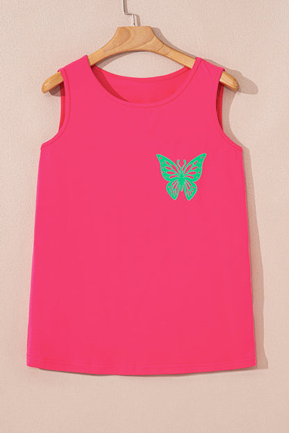 Sachet Pink Butterfly Graphic Casual Tank Top - Snoopy's Closet