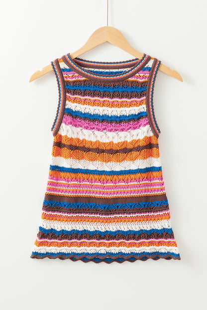 Dark Blue Striped Textured Knit Crew Neck Sweater Vest - Snoopy's Closet