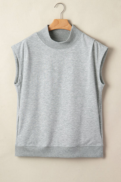 Mint Green Solid Color High Neck Cap Sleeve Loose Top