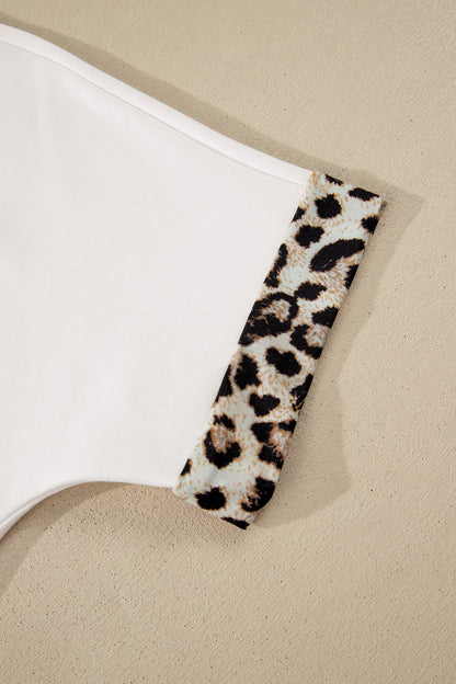 Vestido largo de manga corta con lazo de leopardo y contraste blanco