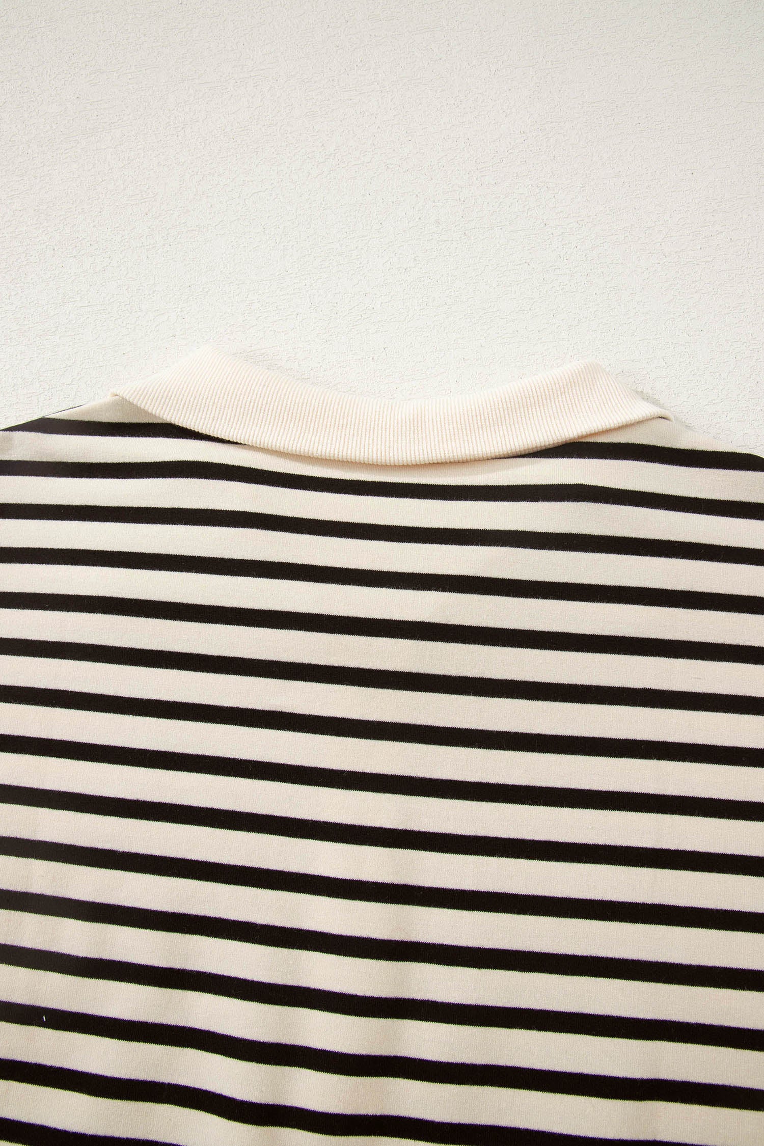 Black Stripe Ribbed Color Block Trim Zip Polo Tee Drawstring Shorts 2pcs Outfit - Snoopy's Closet