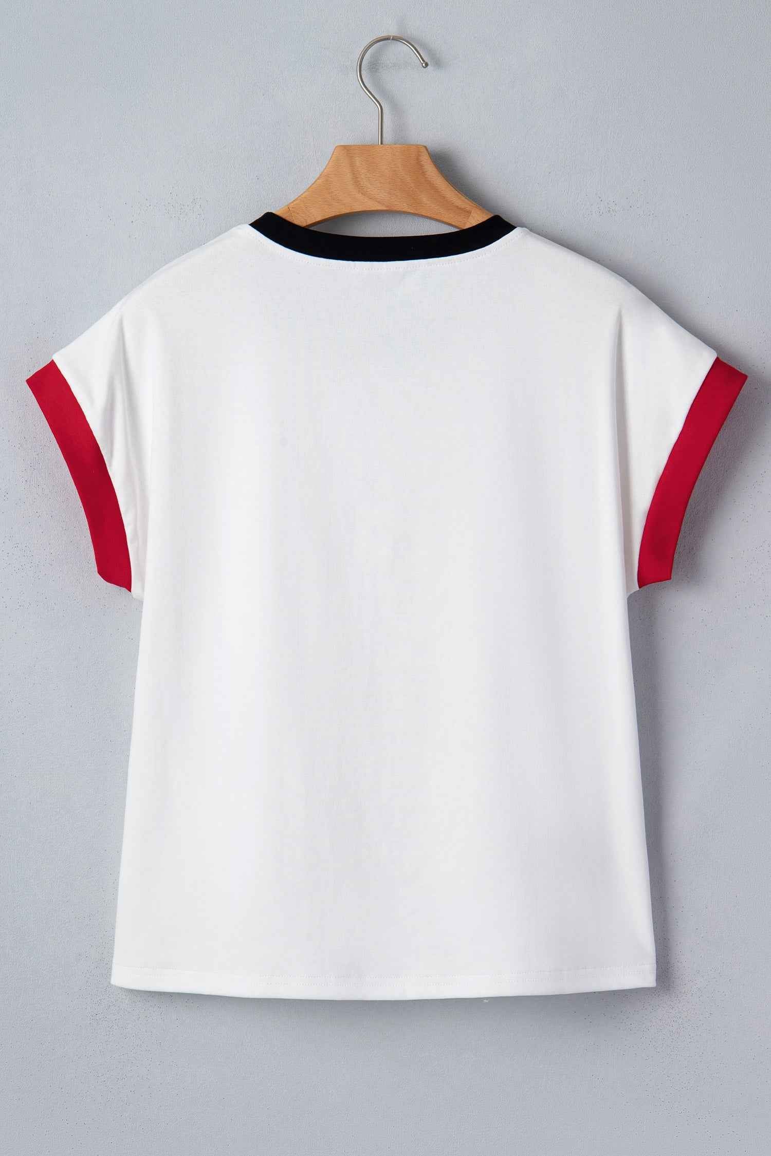 White USA Sequin Color Block Trim Loose T Shirt