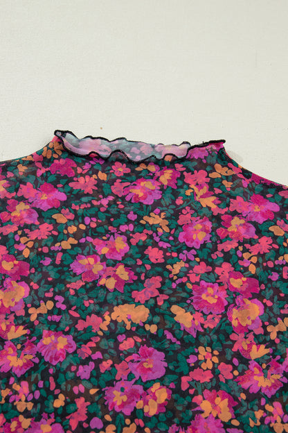 Rose Retro Floral Printed Mesh Short Sleeve Top - Snoopy's Closet