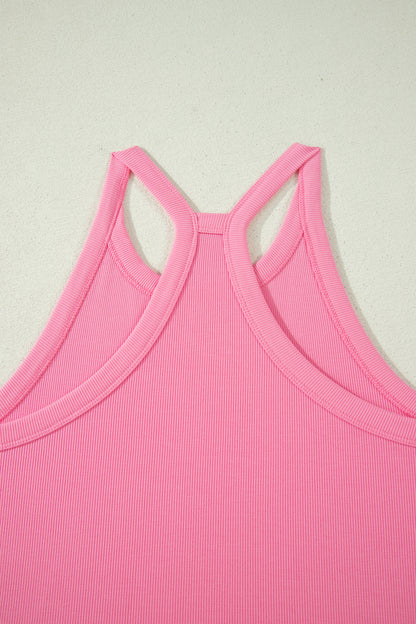Conjunto de 2 piezas de top de tirantes finos rosa sachet y shorts elásticos de talle alto