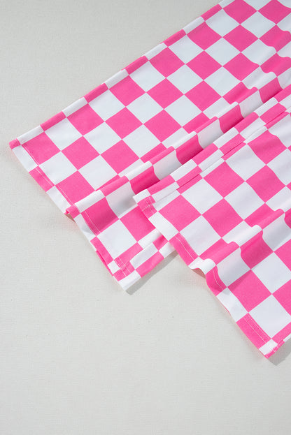 Bonbon 2-Tone Checked Print High Waist Wide Leg Pants