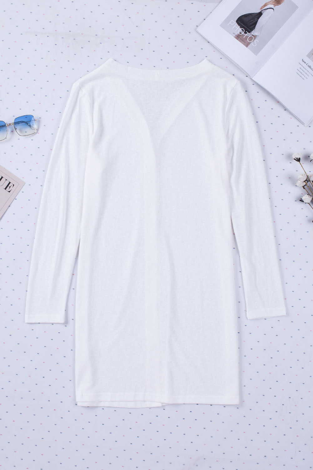 White Solid Color Open-Front Buttons Cardigan - Snoopy's Closet