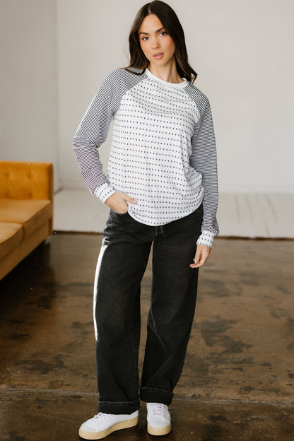 Black Stripe Raglan Patchwork Long Sleeve Tee - Snoopy's Closet