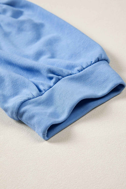 Sky Blue Striped Frilled Collar Short Sleeve Blouse