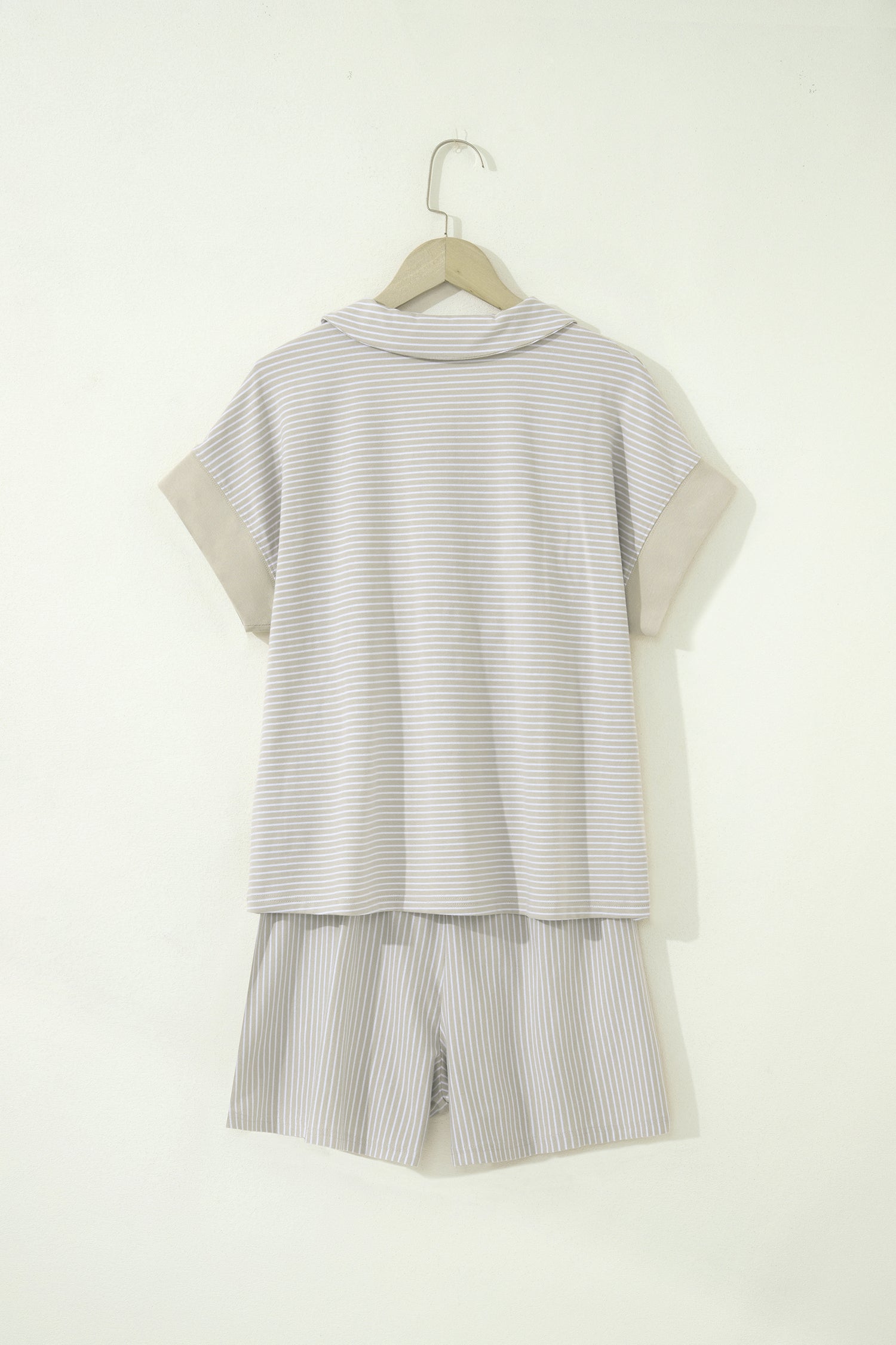 Pink Stripe Dolman Sleeve Polo Shirt and Drawstring Shorts Set - Snoopy's Closet