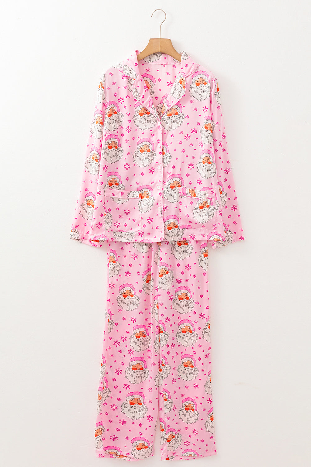 Pink Santa Claus Snowflake Long Sleeve Shirt Christmas Pajama Set - Snoopy's Closet