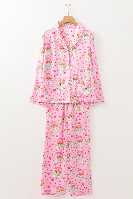 Pink Santa Claus Snowflake Long Sleeve Shirt Christmas Pajama Set - Snoopy's Closet