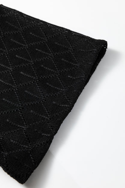 Top Holgado de Punto Calado Rombos con Cuello V Talla Grande Negro