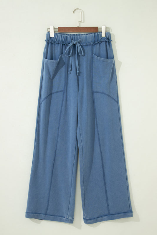 Pantalones Western Ashleigh azules con lavado mineral, cordón, tiro alto retro y pierna ancha