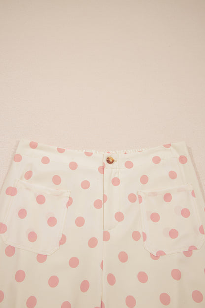 Pantalones de pernera recta de tiro medio con bolsillos de parche y estampado de lunares blancos