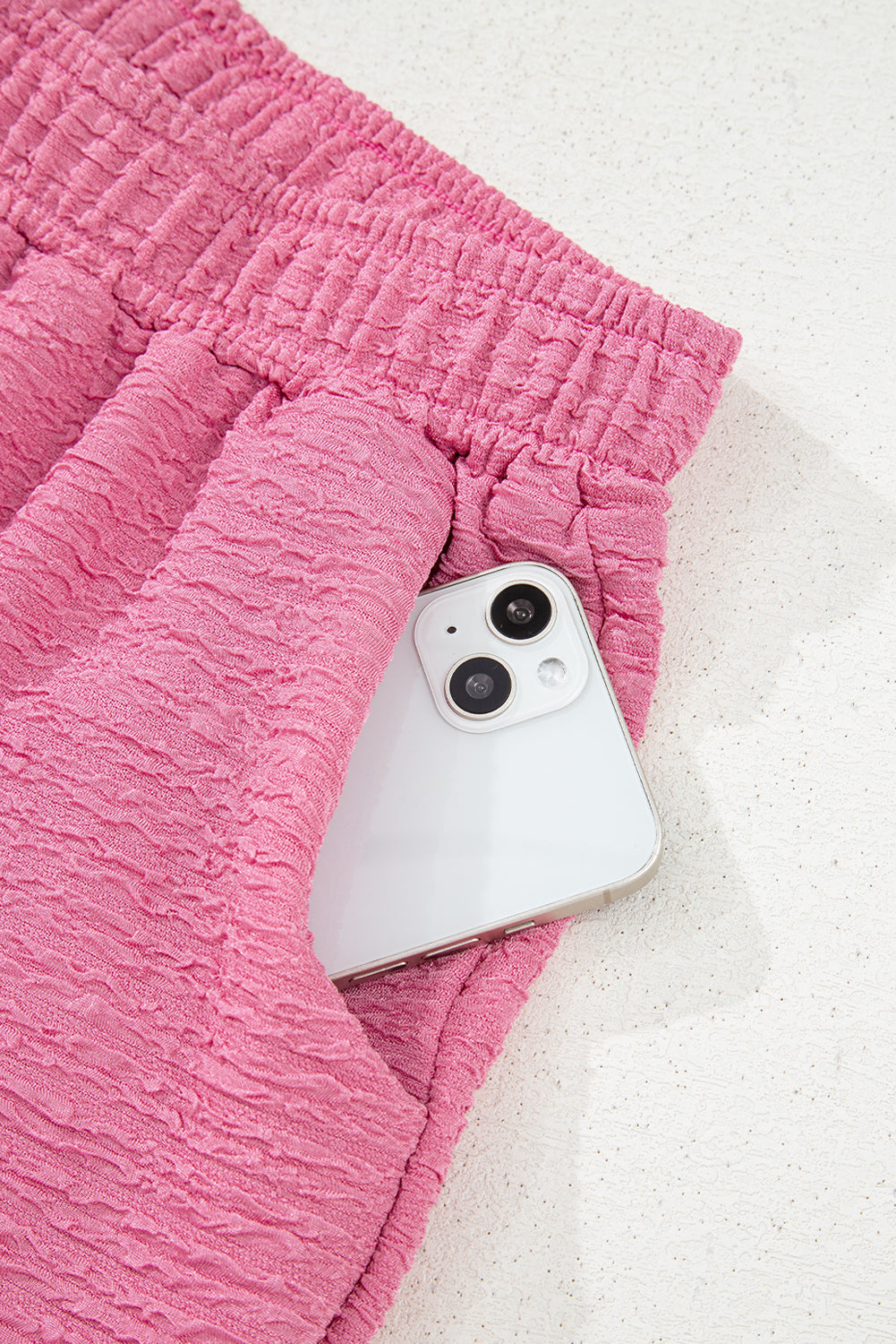 Pink Textured V Neck T Shirt and Shorts Set - Snoopy's Closet