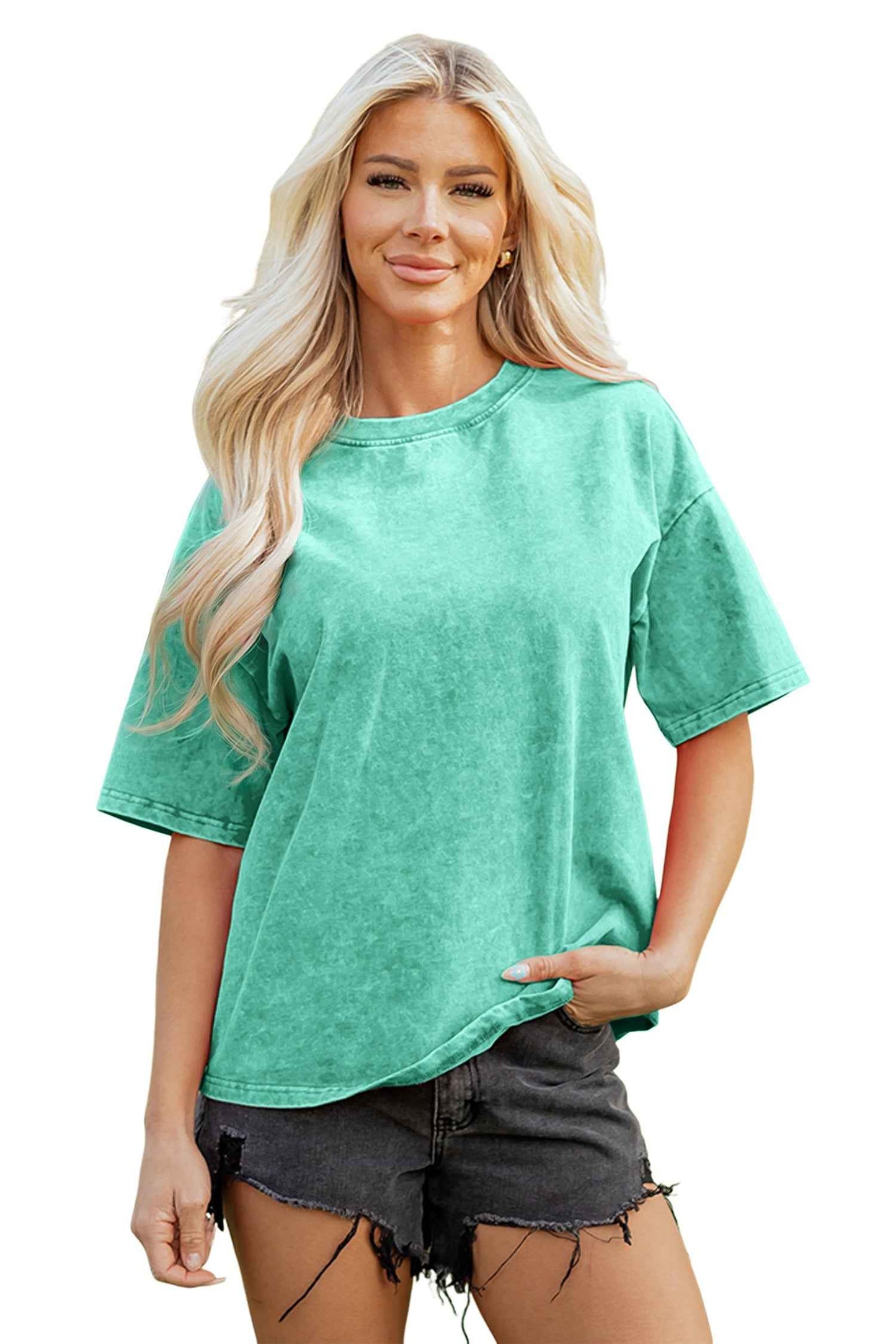 Dark Grey Solid Color Cotton Mineral Washed Oversize Tee
