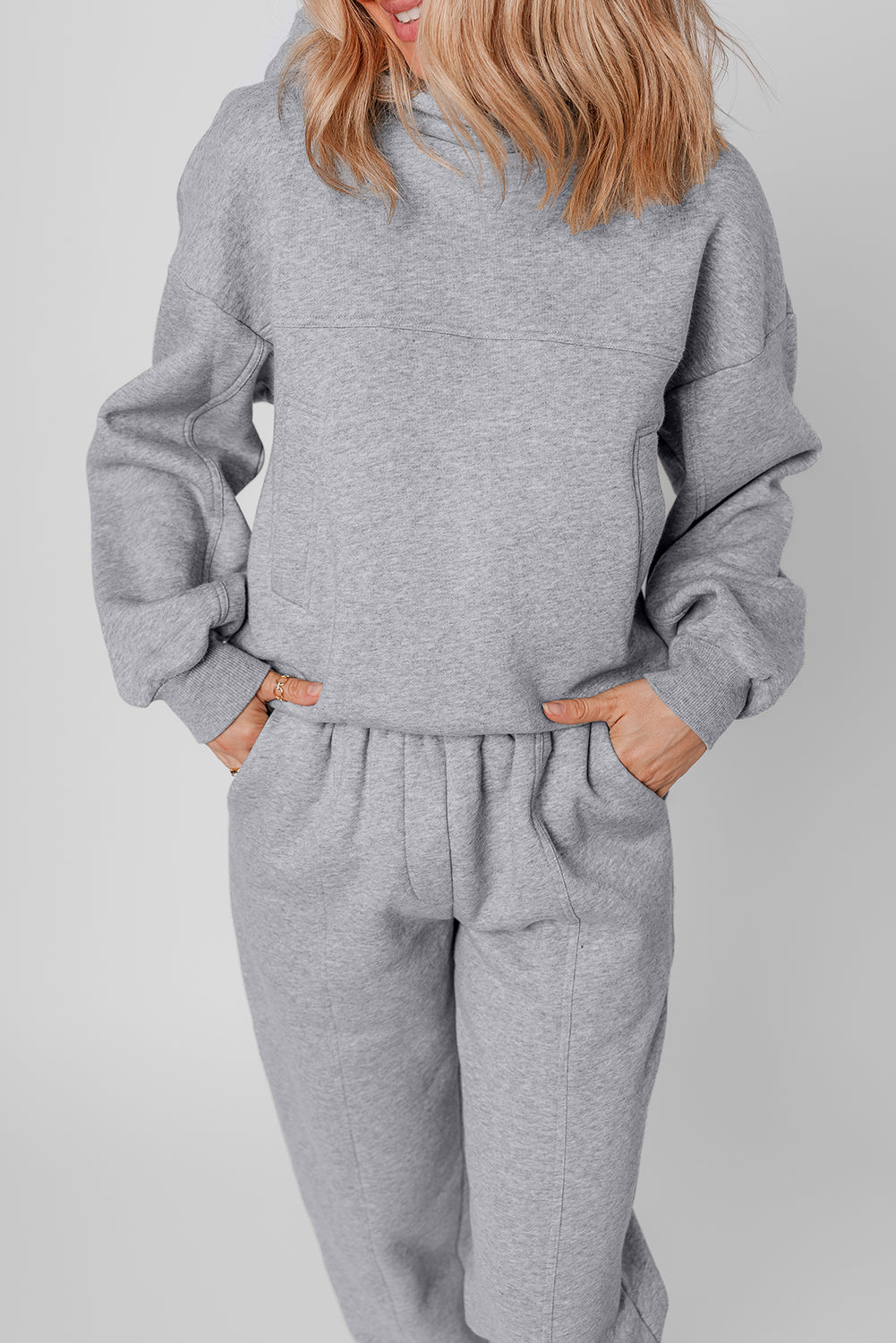Gray Solid Exposed Seams Hoodie and Joggers Activewear Set - Snoopy's Closet