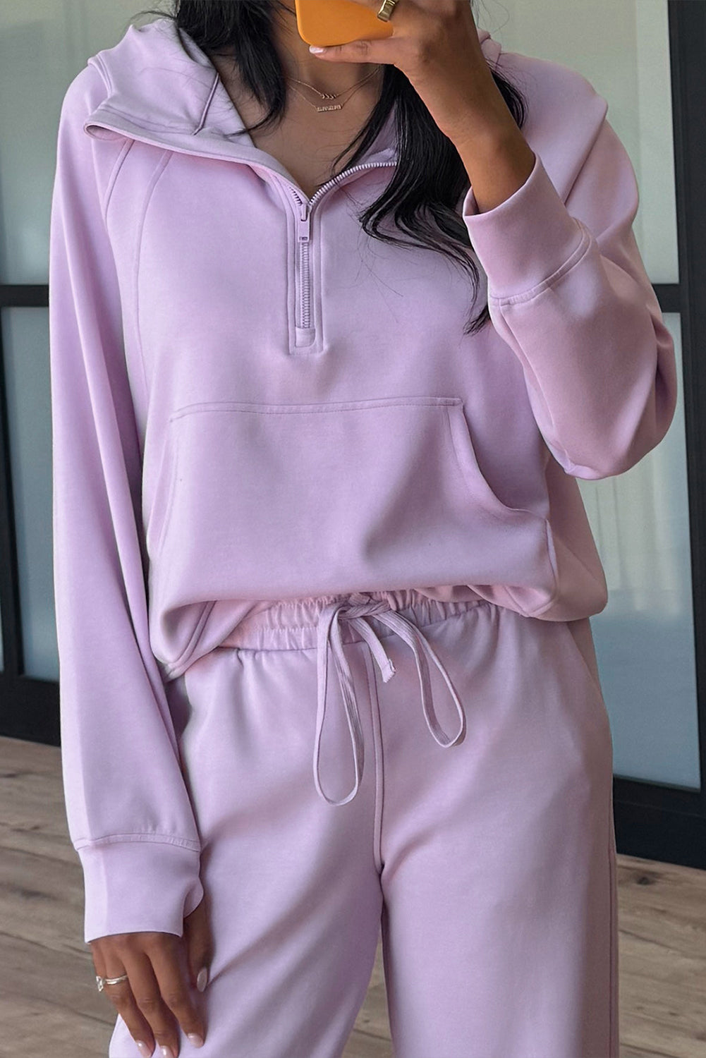 Orchid Bouquet Half Zip Thumbhole Sleeve Hoodie Active Pants 2pcs Outfit - Snoopy's Closet