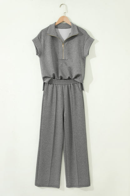 Gray Half Zip Polo Tee Casual Pant Set - Snoopy's Closet