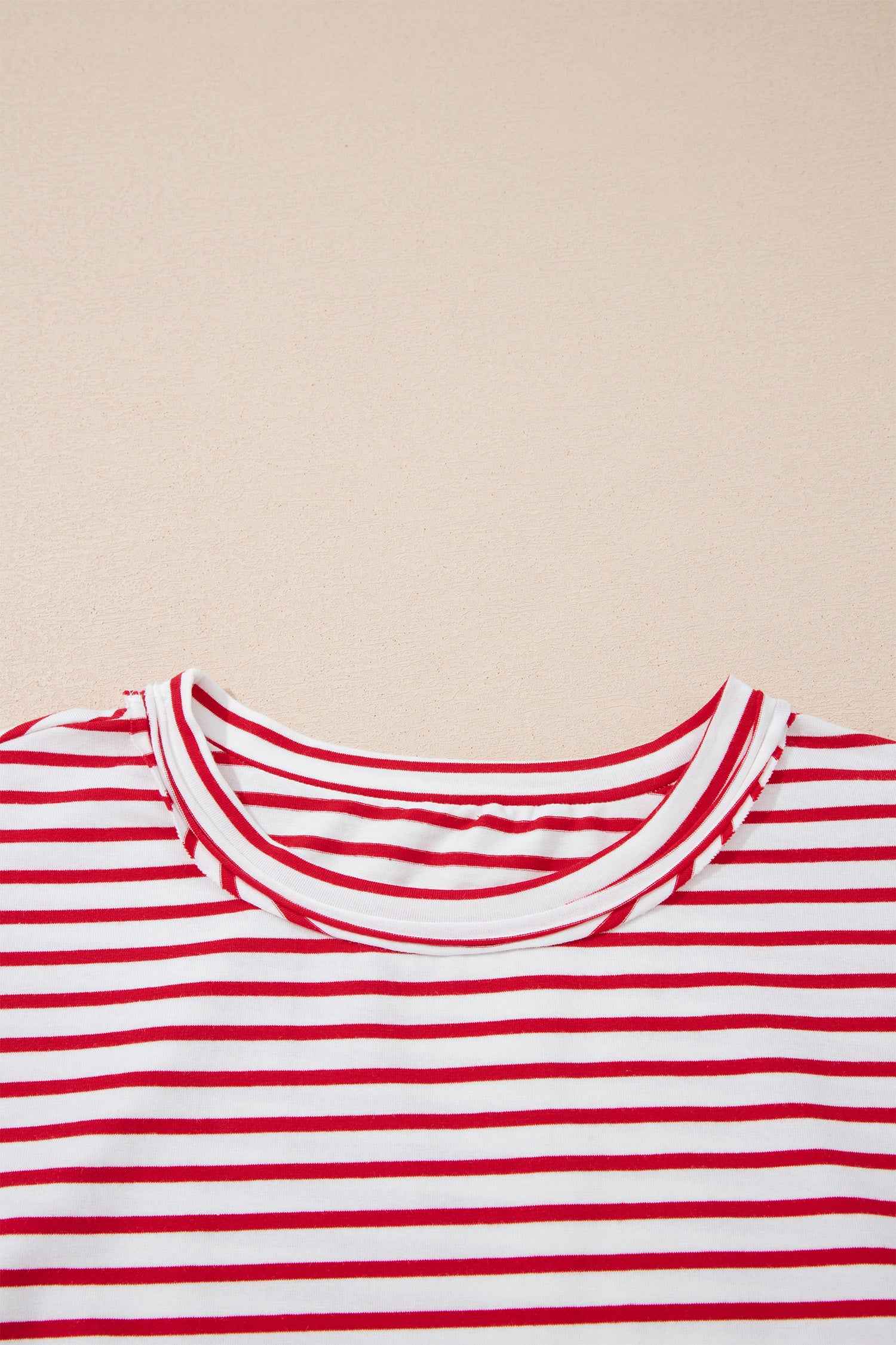 Red Stripe Floral Puff Sleeve Patchwork Round Neck Loose Top