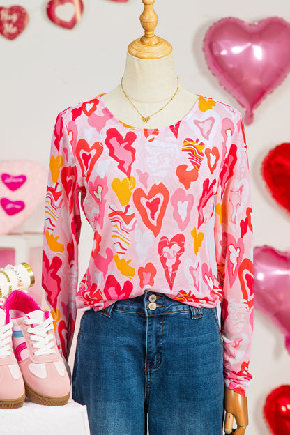 Rose Valentine Heart Mesh Long Sleeve Top - Snoopy's Closet