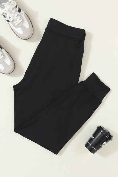 Black Drawstring Elastic Waistband Pocketed Joggers