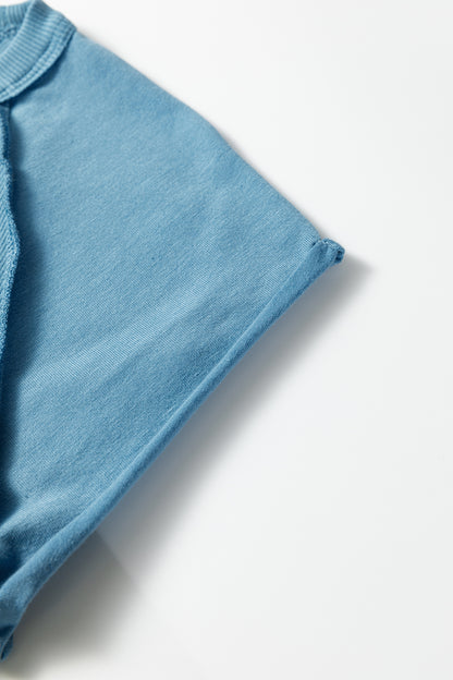 Peacock Blue Crew Neck Cap Sleeve Ribbed T Shirt - Snoopy's Closet