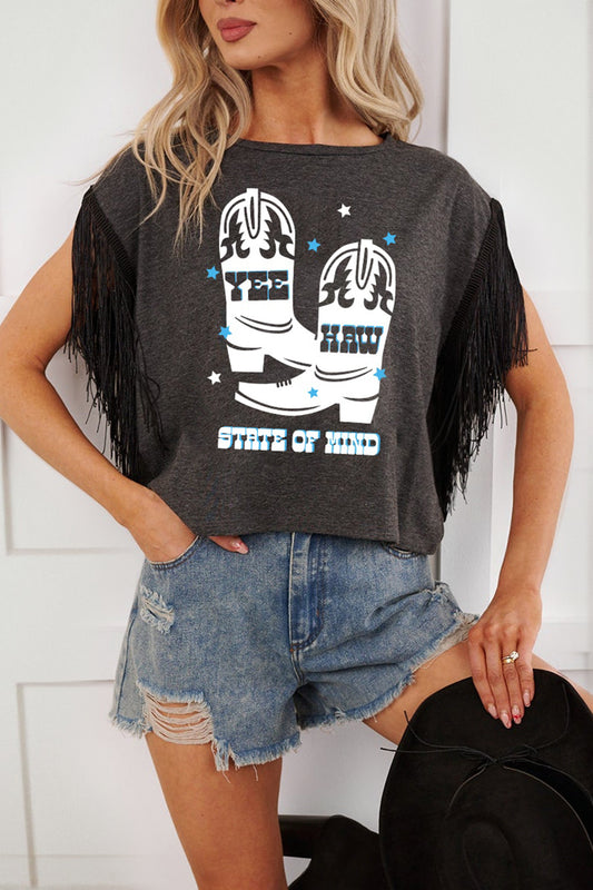 Botas YEE HAW en gris carbón Camiseta de manga con flecos STATE OF MIND