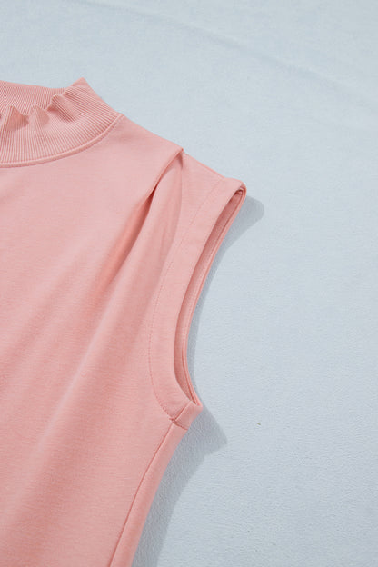 Mint Green Solid Color High Neck Cap Sleeve Loose Top