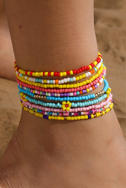 Yellow Flower Random Color Multi Layered Beaded Anklet Set - Snoopy's Closet