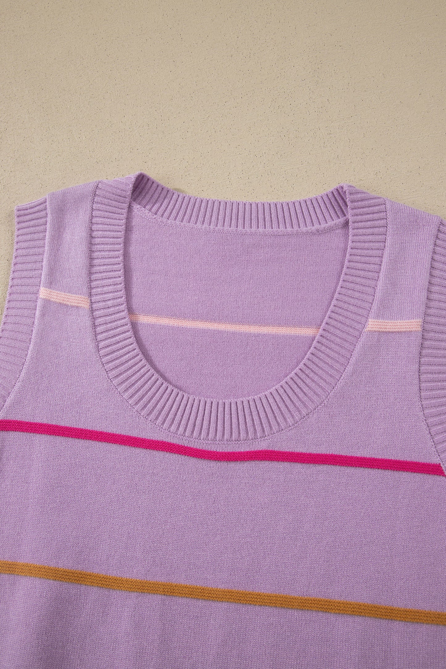 Purple Stripe Round Neck Knitted Sweater Tank