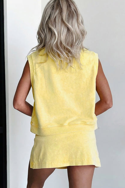 Conjunto de falda con abertura forrada y top de algodón mineral de 2 piezas, color amarillo crema