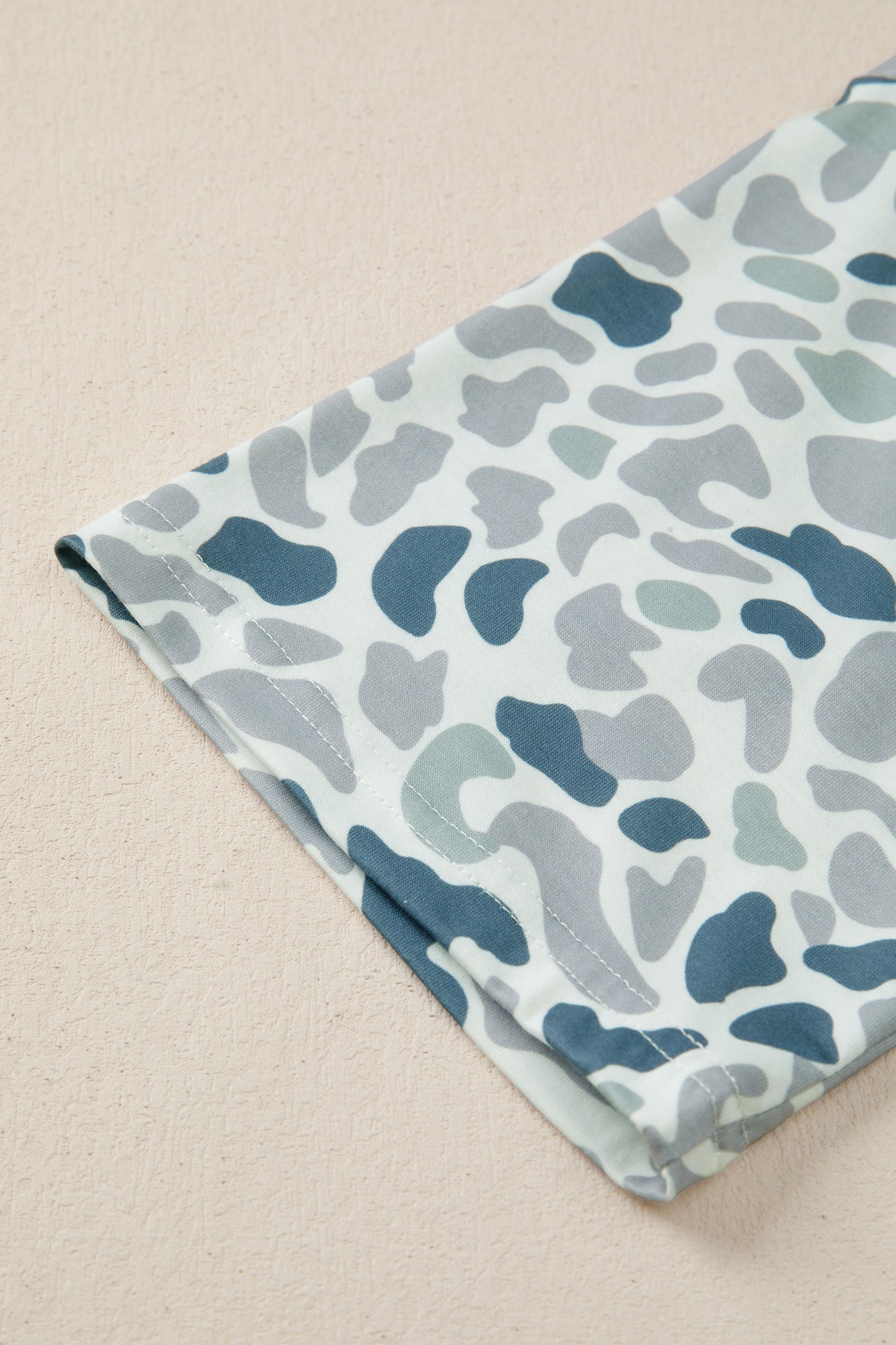 Gray Camouflage Print Single Chest Pocket V Neck Tee - Snoopy's Closet