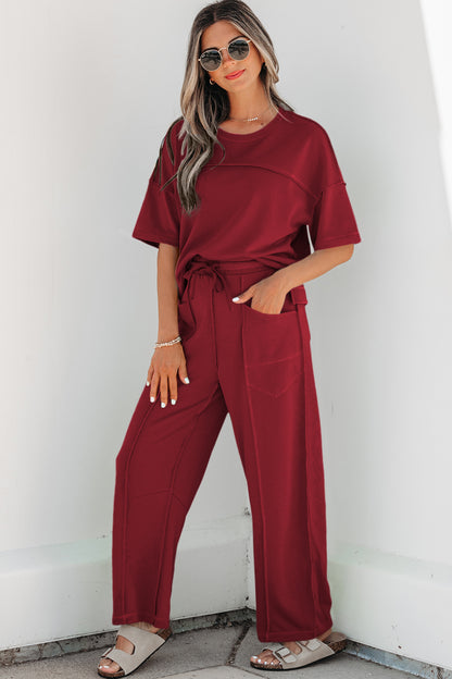 Racing Red Drop Shoulder Boxy Tee and Barrel Pants Set