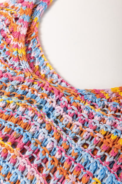Pink Color Contrast Crochet Loose Fit Sweater Vest - Snoopy's Closet