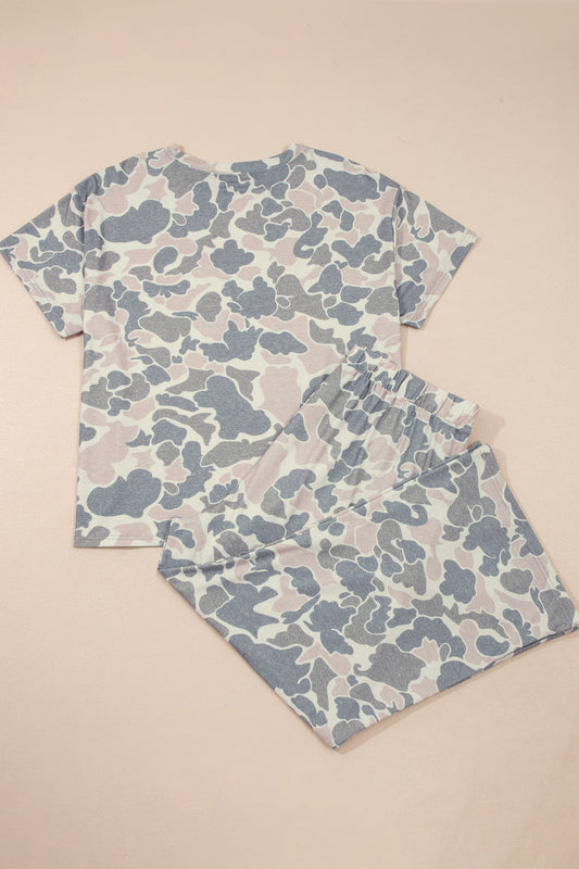 Multicolour Retro Camouflage Print Plus Size 2pcs Outfit - Snoopy's Closet