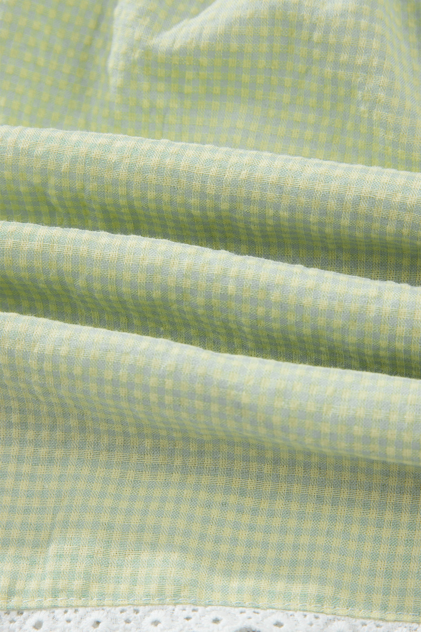 Shorts bóxer a cuadros vichy verdes con detalle de botones y ribete de encaje