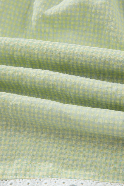 Shorts bóxer a cuadros vichy verdes con detalle de botones y ribete de encaje