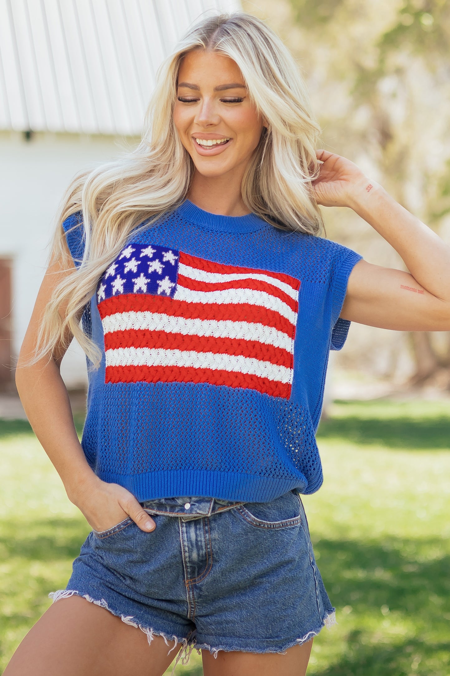 Fiery Red Flag Graphic Short Sleeve Sweater Top - Snoopy's Closet
