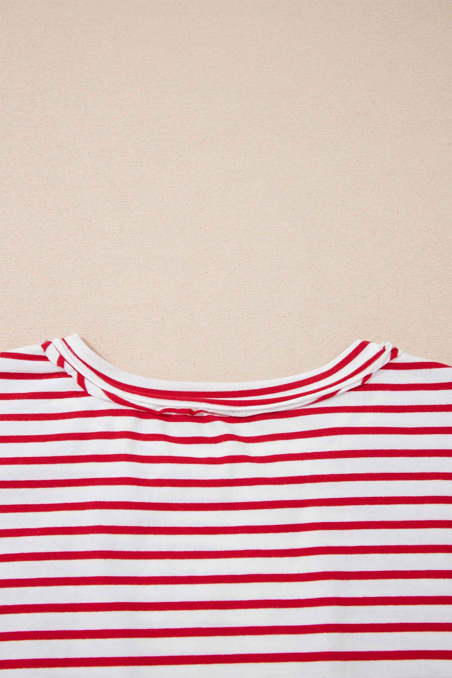 Red Stripe Floral Puff Sleeve Patchwork Round Neck Loose Top