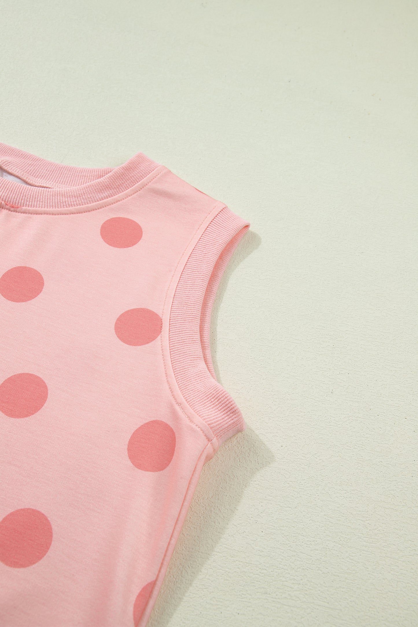 Pink Ribbed Trim Polka Dot Print Tank Split Mini Skort 2pcs Set - Snoopy's Closet