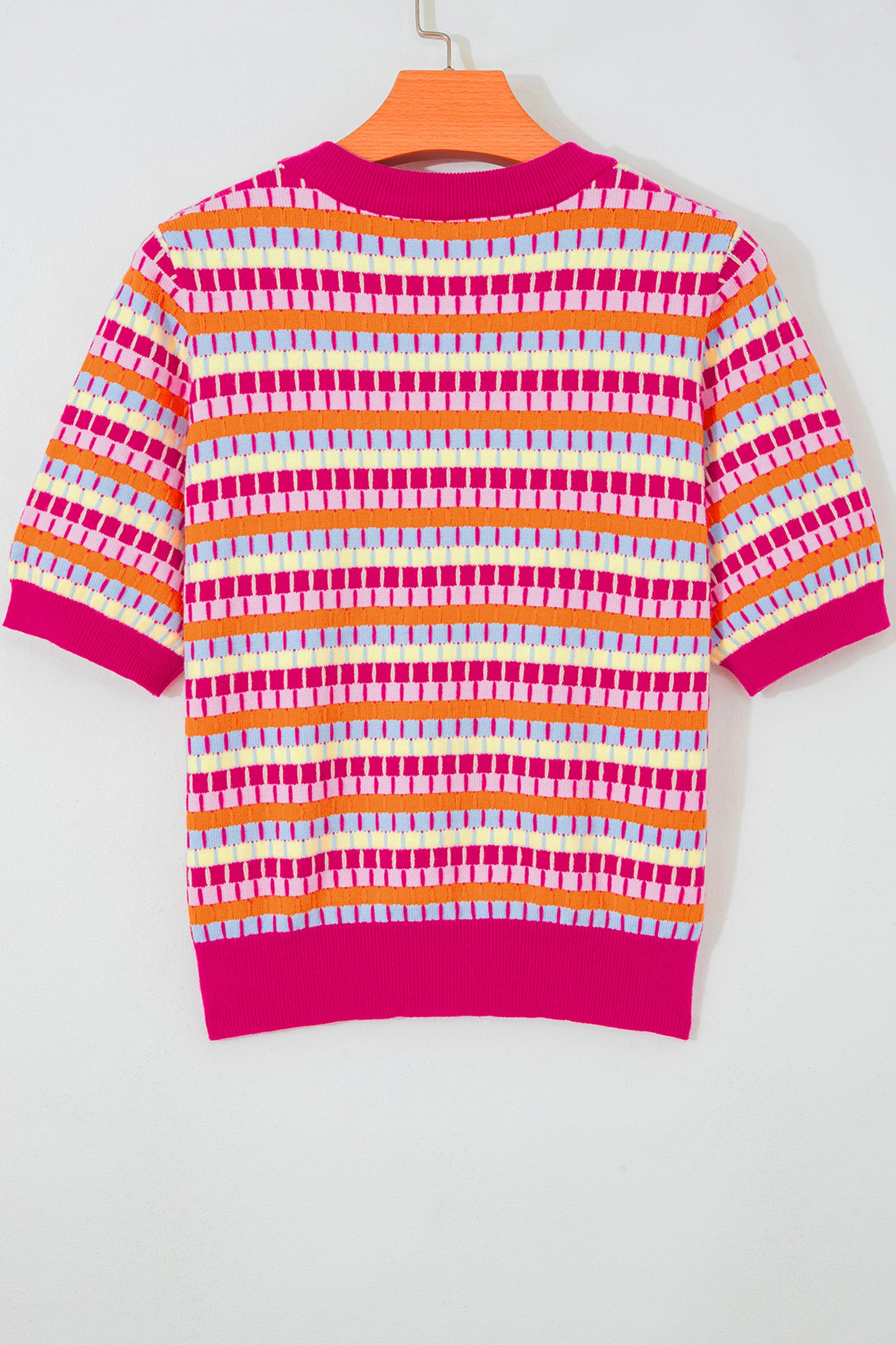 Orange Abstract Striped Knit Short Sleeve Sweater - Snoopy's Closet